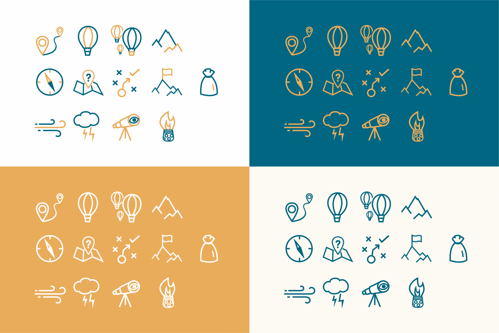 Icon-Set in unterschiedlichen Farbwelten für Mut & Menschlichkeit