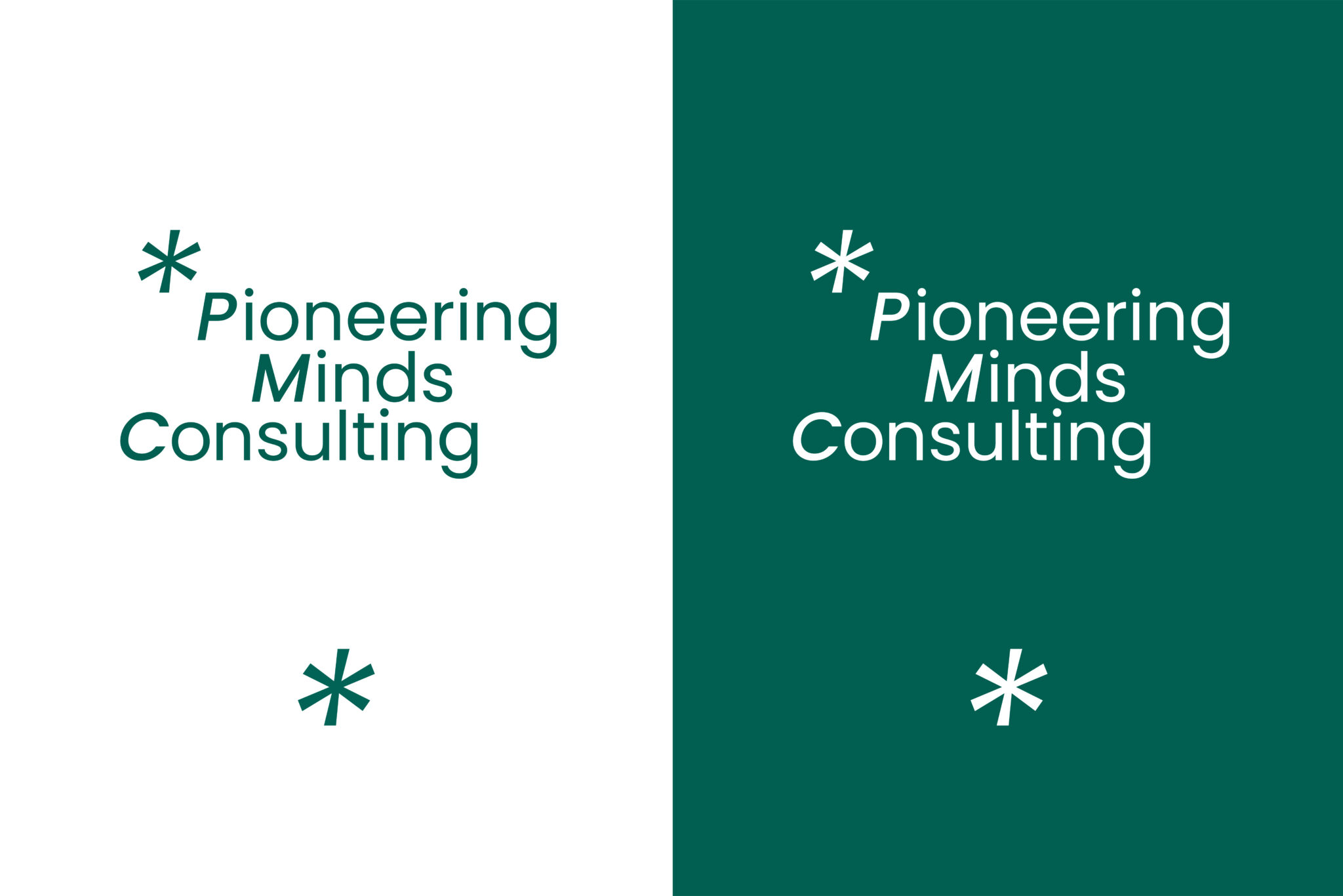 Pioneering Minds Consulting Logovarianten in Grün und Weiß