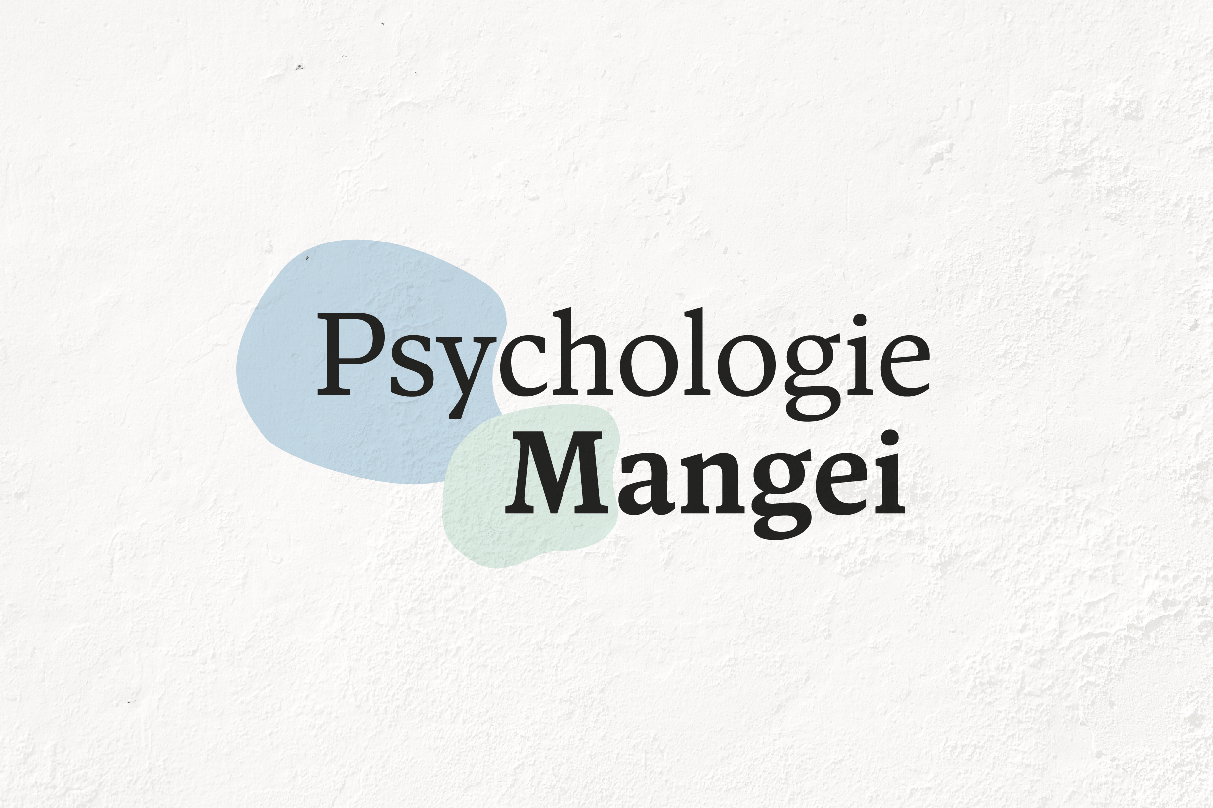 Logo der psychologischen Praxis Psychologie Mangei mit klarer Serifenschrift und organischen Farbflächen in Blau und Mint