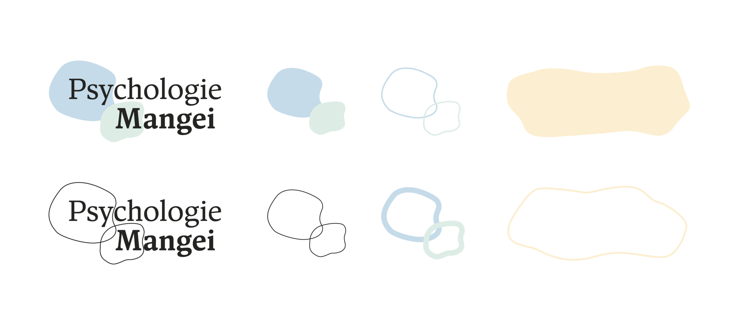 Logovarianten und grafische Elemente der Marke Psychologie Mangei in Farbe und Schwarzweiß