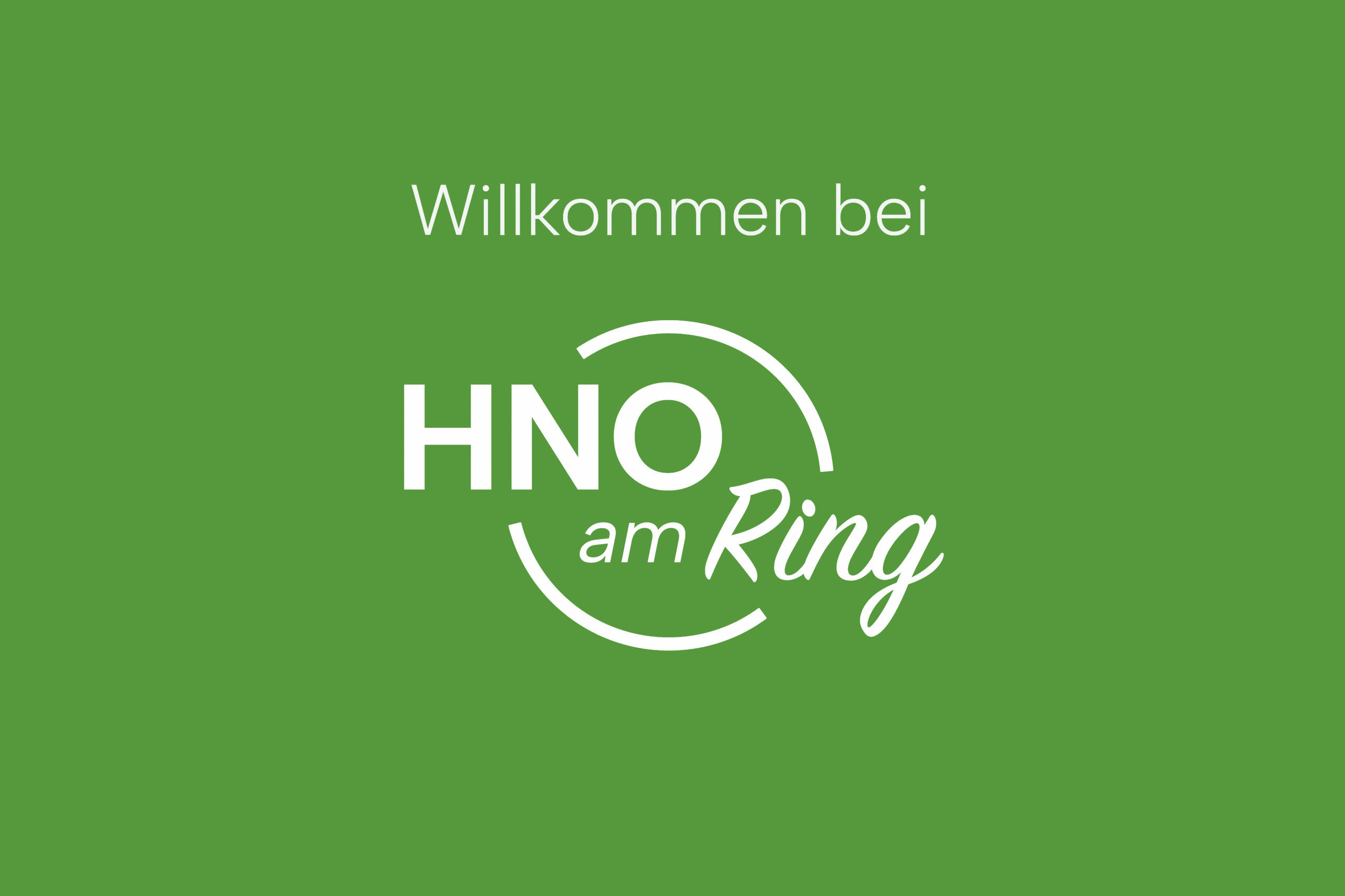 Willkommen-Visual mit HNO am Ring Branding auf grünem Hintergrund