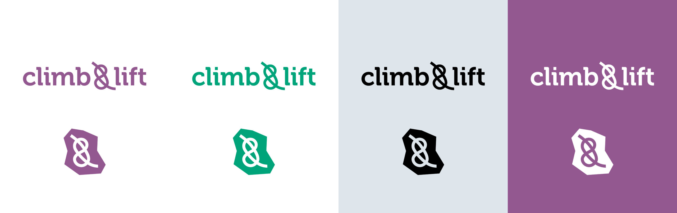 Verschiedene Farbvarianten des climb&lift Logos und Logoicons